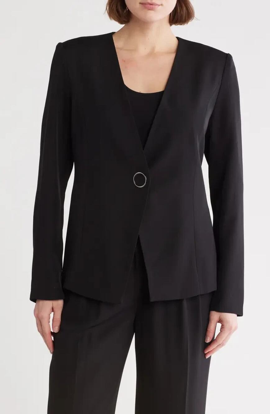 Elie Tahari Black Collarless Jacket Blazer Womens Sz 14 MSRP $118